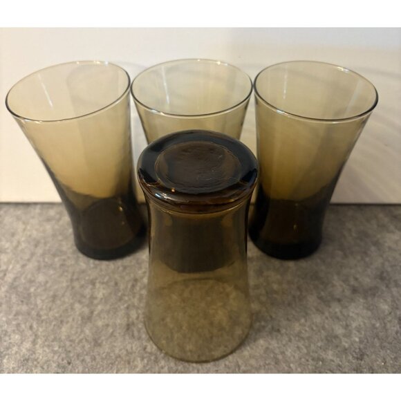 Set of 4 Vintage Anchor Hocking Smokey Brown 6" Tumblers  # 3003 - Picture 3 of 4